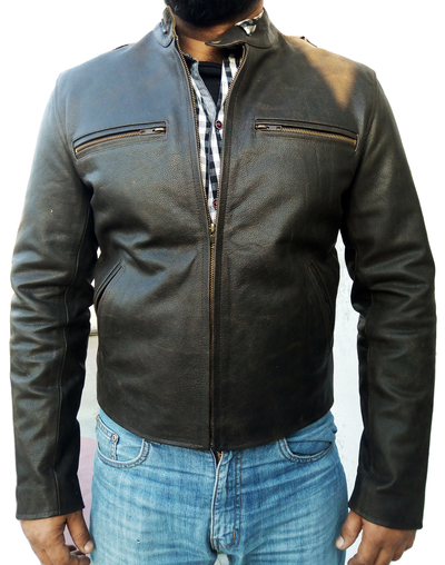 Men Fashion Biker Distress Leather Jacket Slim Fit , Men's Leather jacket