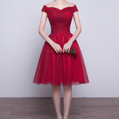 Cute red tulle v-neck short prom dress,homecoming dress - Thumbnail 5