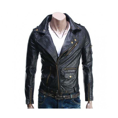Men Slimfit Black Leather Jacket Belted, Mens Leather jacket