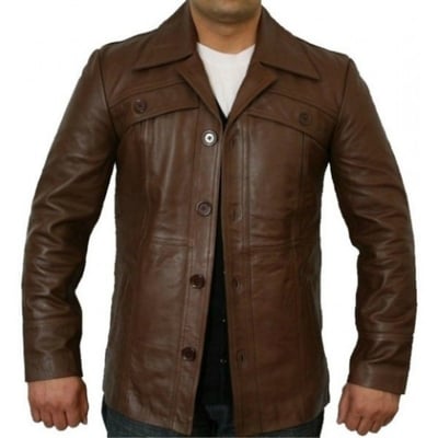 CLASSIC BUTTON STYLE ANTIQUE BROWN LEATHER JACKET/COAT MEN
