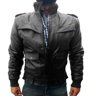 CLASSIC ZIPPER STYLE ANTIQUE BLACK LEATHER JACKET/COAT MEN