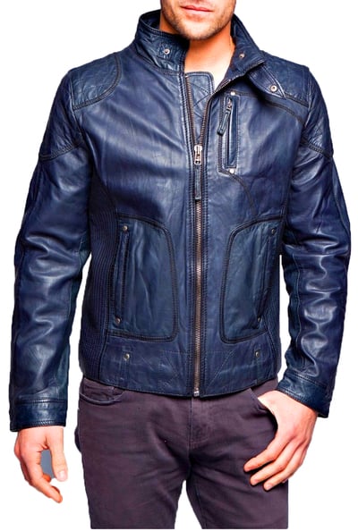 Men Blue Biker Leather Jacket Men, Men Leather Jacket Slim Fit