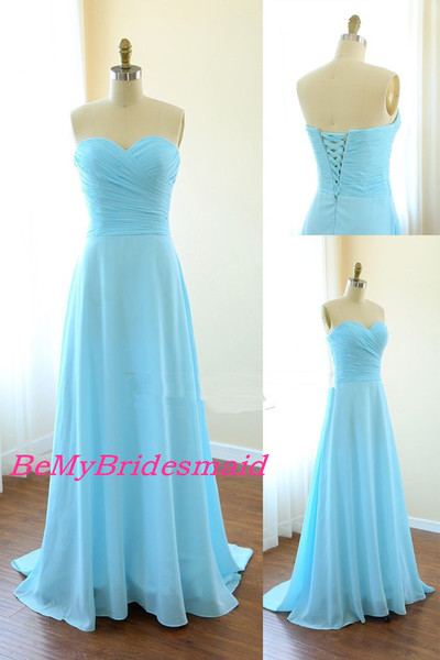 Simple Sweetheart Blue Long Chiffon Prom Dress 2017, Blue Bridesmaid Dresses, Party Gowns