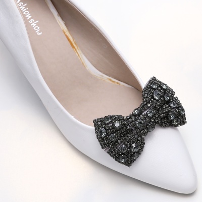 Wedding Shoe Clips Black Rhinestone Crystal Bow Shoe Decoration