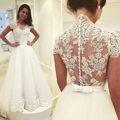 A-line Illusion Lace Wedding Dress