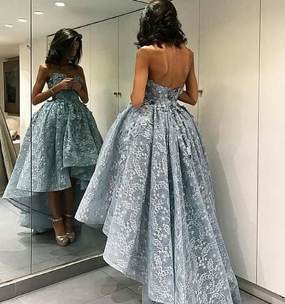 High-low lace prom dresses for teens, evening dresses