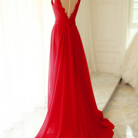 A line Sexy Red Prom Dress,Sexy Open Back Party Dress - Thumbnail 1