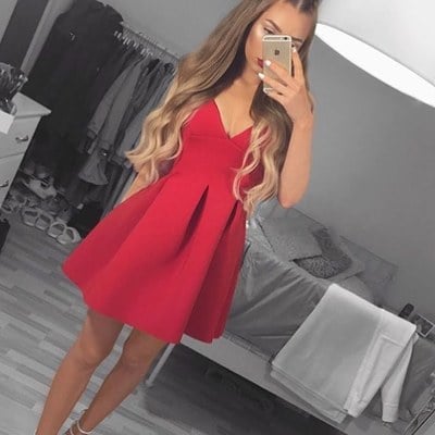 cute red v neck short prom dress,red homecoming dresses - Thumbnail 5