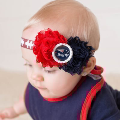 Girls new england patriots headband, baby girls football headband, game day, football hair bow - Thumbnail 2