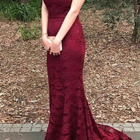 Mermaid Burgundy Prom Dress,Sexy Mermaid Lace Evening Dress,Sexy Burgundy Graduation Dress - Thumbnail 2