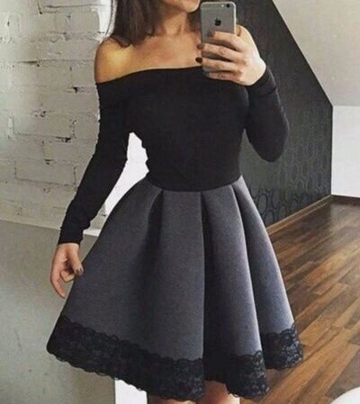 Black and gray lace short prom dress,homecoming dress