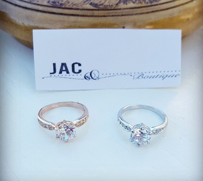 Stunning Round Cut Solitaire Ring with side Stones - Silver-plated Ring - Rosegold Ring - Wedding - Gift for her - Anniversary Ring