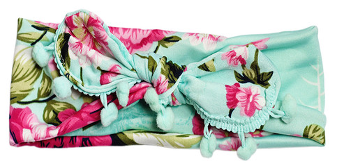 Sweet Mint Pom Pom Knot Headwrap