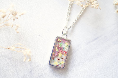Real Dried Flowers in Resin Necklace in Pink Pastel Mix