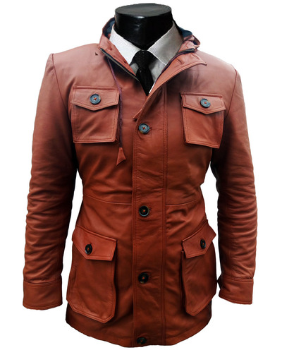 HANDMADE MEN BROWN SLIM FIT HOODR LEATHER JACKET, MEN LEATHER HOODIE