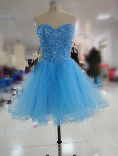 Blue Homecoming Dress,Short Prom Dresses,Homecoming Gowns,Fitted Party Dress,Silver Beading Prom Dresses