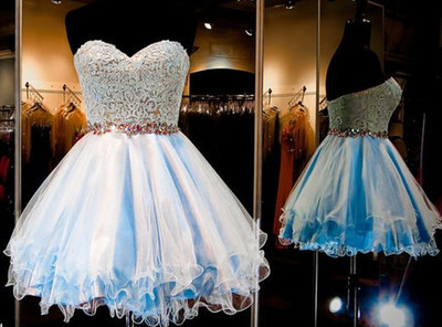 Tulle Homecoming Dress,Lace Homecoming Dress,Blue Homecoming Dress,Fitted Homecoming Dress,Short Prom Dress