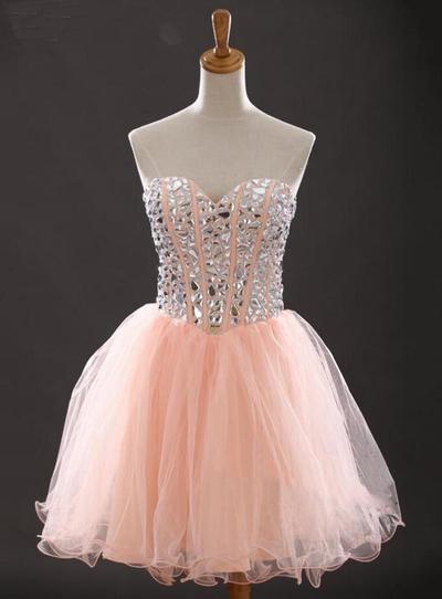 Blush Pink Homecoming Dress,Short Prom Dresses,Tulle Homecoming Gowns,Party Dress,Sparkly Prom Gown