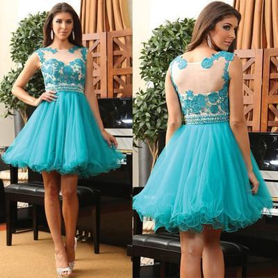 Tulle Homecoming Dress,Lace Homecoming Dress,Blue Homecoming Dress,Fitted Homecoming Dress,Short Prom Dress - 104