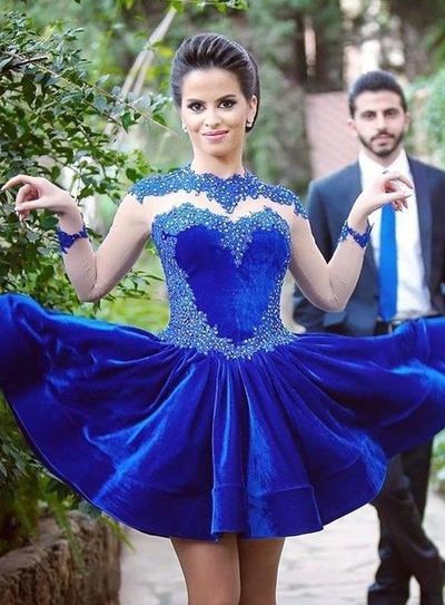 Homecoming Dress,Lace Homecoming Dress,Royal Blue Homecoming Dress,Long Sleeves Homecoming Dress,Short Prom Dress - 145