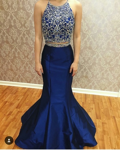 Two Pieces Halter Beading Real Made Prom Dresses,Long Evening Dresses,Prom Dresses On Sale,L31 - 262