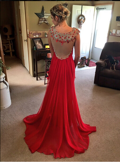 Red Beading Real Made Prom Dresses,Long Evening Dresses,Prom Dresses On Sale,L17 - 263