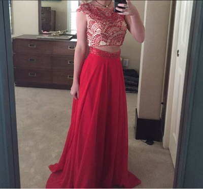 Two Pieces Beading A-Line Charming Real Made Prom Dresses,Long Evening Dresses,Prom Dresses On Sale,L55 - 246