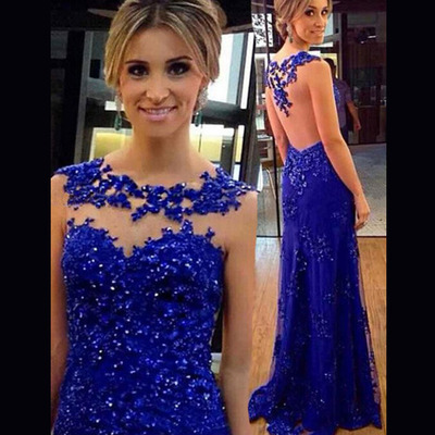 Royal Blue Sexy Prom Dresses,Long Evening Dresses,Backless Prom Dresses On Sale, T97 - 379