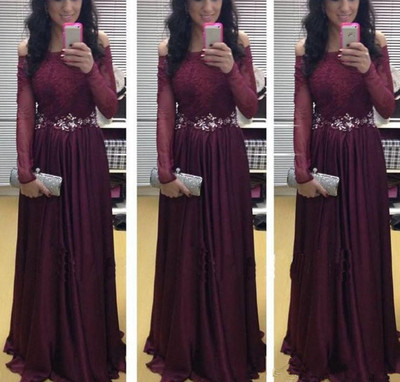 Long Sleeve Lace A-Line Prom Dresses,Long Evening Dresses,Prom Dresses On Sale, T113 - 386