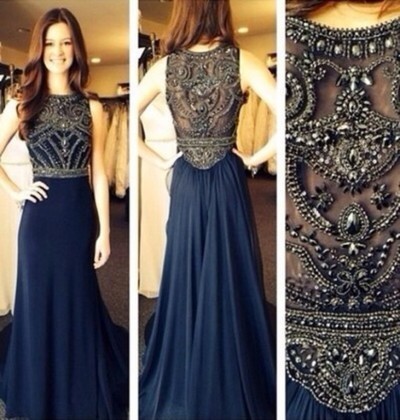 Dark Navy Beading Real Made Prom Dresses,Long Evening Dresses,Prom Dresses On Sale, T139 - 393