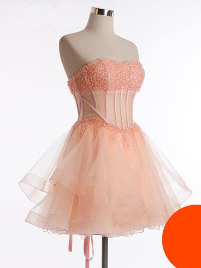 Blush Pink Homecoming Dress,Cute Homecoming Dress,Beading Homecoming Dress,Tulle Homecoming Dress - 200