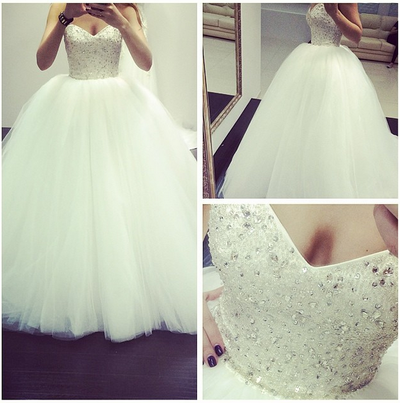 A-Line Sweetheart Beading Wedding Dresses,Long Wedding Dresses,Wedding Dresses On Sale, W14 - 435