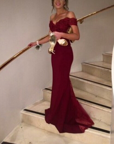Real Made Off the shoulder Prom Dress, Charming Formal Dresses,Mermaid Evening Dresses, T08 - 314
