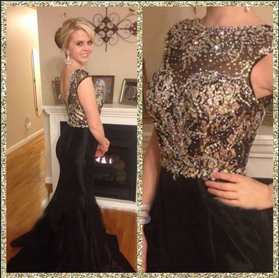 Backless Beading Real Made Black Prom Dresses,Long Evening Dresses,Prom Dresses On Sale, T145 - 397