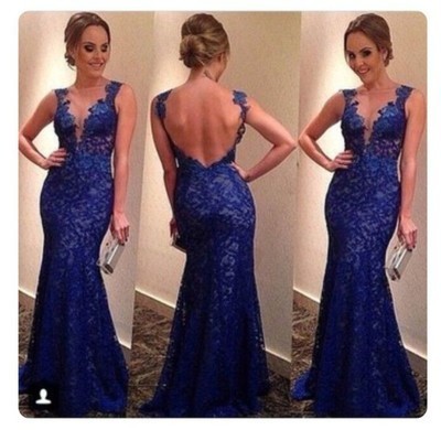 Mermaid Royal Blue Lace Charming Prom Dresses,Long Evening Dresses,Prom Dresses On Sale, T163 - 409