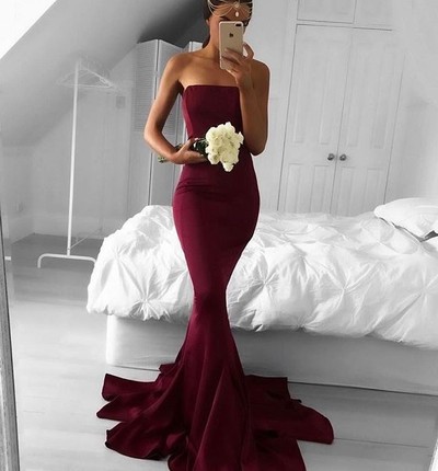Burgundy mermaid long prom dress,burgundy evening dresses