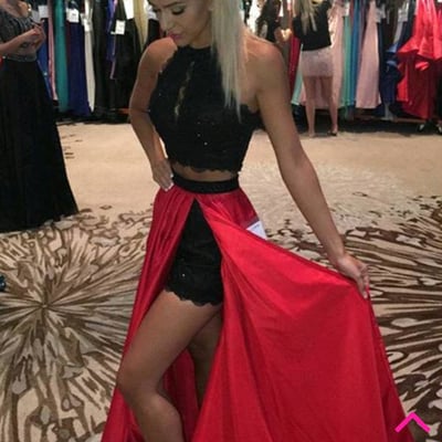 Stylish 2 pieces black and red prom dress,red evening dresss - Thumbnail 3