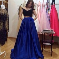 Black and blue 2 pieces long prom dress,formal dresses - Thumbnail 1