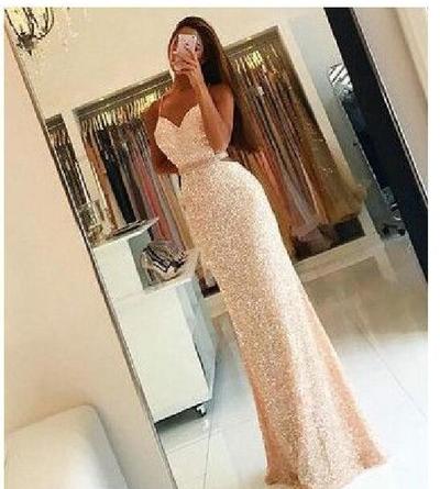 Luxury Bling Sparkle Prom Dress Evening Dress Mermaid Pink Sweetheart Sequins Lace Backless Long Prom Dresses Evening Dresses