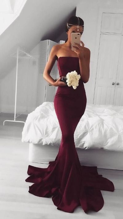 Elegant Burgundy Prom Dress Evening Dress Mermaid Strapless Long Wine Red Prom Dresses Evening Dresses Party Dress
