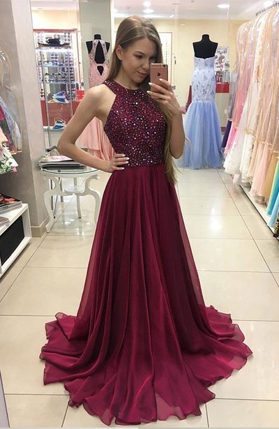 Burgundy Beaded Prom Dresses Celebrity Dresses Banquet Dresses
