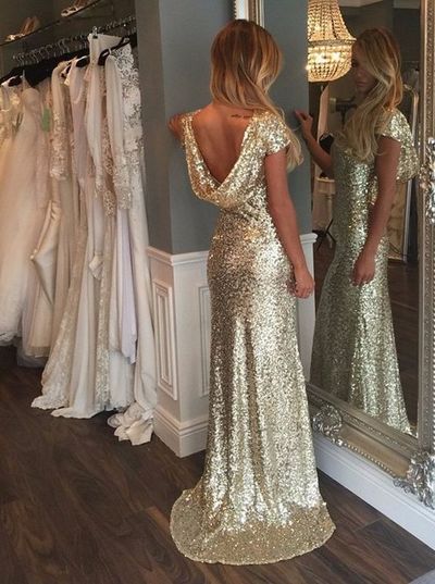 Luxury Bling Sparkle Prom Dress Evening Dress Cap Sleeves Sequins Lace Long Prom Dresses Evening Dresses Party Dress