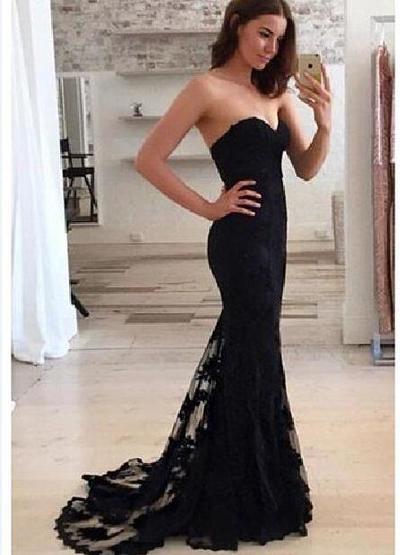 Elegant Mermaid Prom Dress Evening Dress Black Sweetheart Lace Long Prom Dresses Evening Dresses Party Dress