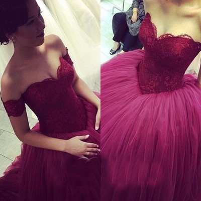 Elegant Ball Gown Burgundy Wine Red Prom Dress Evening Dress Lace Bodice Tulle Long Prom Dresses Evening Dresses Party Dress