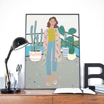 At Mari's Veranda, girly, fashion, plant, aloha,digital, illustration, art print