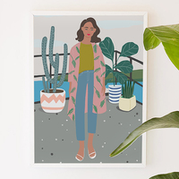 At Mari's Veranda, girly, fashion, plant, aloha,digital, illustration, art print - Thumbnail 1