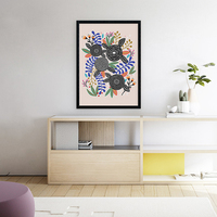 Black Botanical, flower, floral, botanic, garden, digital, illustration, art print - Thumbnail 1