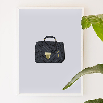 Black mini bag, fashion, girly, digital, illustration, art print - Thumbnail 5