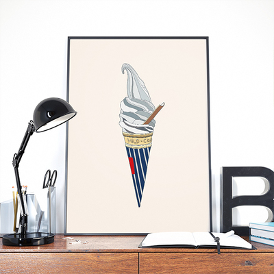 Gray Ice Cream, food, kitchen, children, digital, illustration, art print