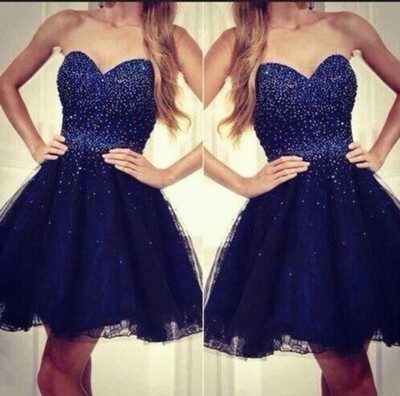 Dark Navy Beading Real Made A-Line Short/Mini Prom Dress,Homecoming Dress,Graduation Dress,Party Dress F63